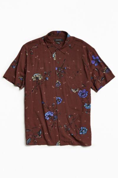 Urban Outfitters Uo Owen Rose Rayon Short Sleeve Button-down Shirt