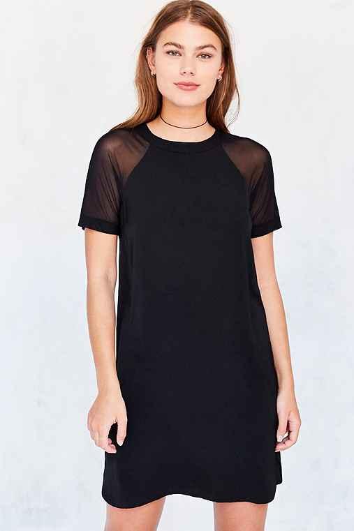 Urban Outfitters Silence + Noise Mesh Baseball Sleeve T-shirt Dress,black,xs