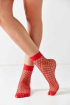 Urban Outfitters Out From Under Wide Fishnet Crew Sock,red,one Size