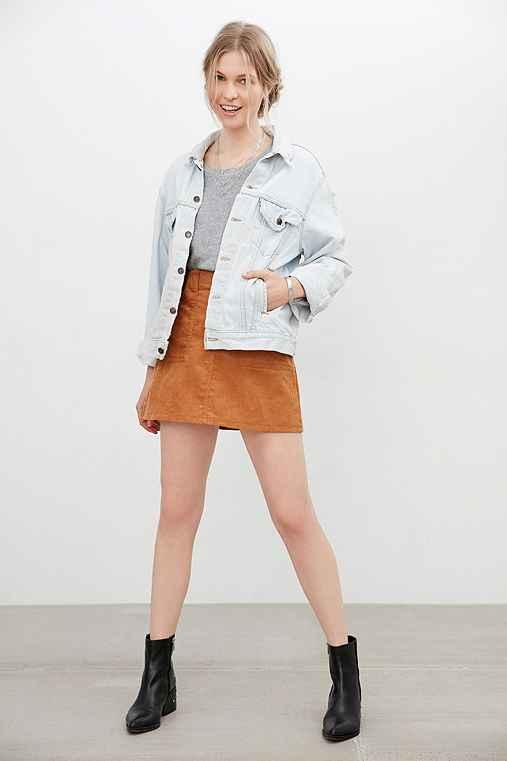 Urban Outfitters Understated Leather X Uo Denim Slogan Trucker Jacket,indigo,s