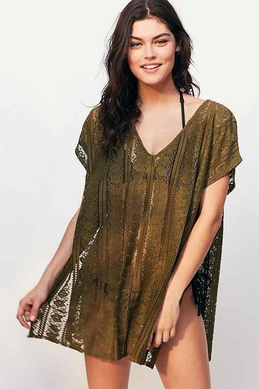 Urban Outfitters Out From Under Lace Caftan Cover-up,olive,xs/s