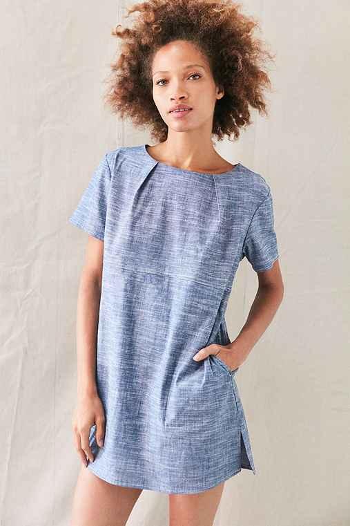 Urban Outfitters Urban Renewal Remade Back Pleat Shift Dress,blue,m
