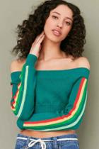 Urban Outfitters Silence + Noise Rainbow Off-the-shoulder Sweater,green Multi,s