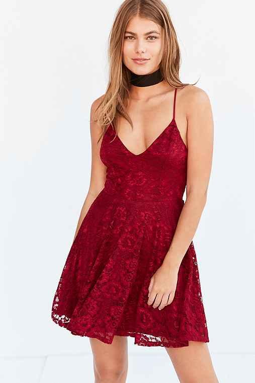 Urban Outfitters Kimchi Blue Strappy-back Shiny Lace Mini Dress,maroon,0