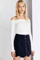 Urban Outfitters Cooperative Scalloped Button-front Corduroy Mini Skirt,navy,xs
