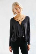 Urban Outfitters Silence + Noise Mayfair Plunge Surplice Top,charcoal,s
