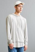 Urban Outfitters Destructed Double Layer Hooded Long Sleeve Tee