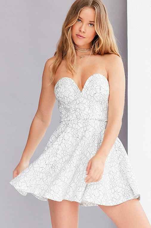 Urban Outfitters Rare London Sweet Strapless Lace Mini Dress,black & White,xs