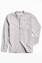 Urban Outfitters Uo Vertical Stripe Band Collar Button-down Shirt,grey,m