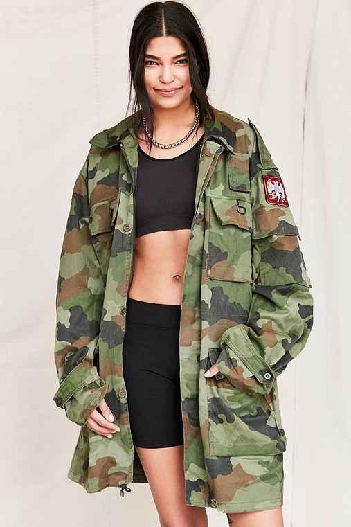 Urban Outfitters Vintage Camo Longline Surplus Jacket,green,m/l