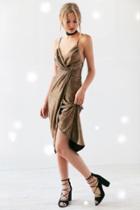 Urban Outfitters Ecote Solid Gold Metallic Tulle Midi Dress