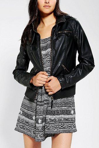 Silence + Noise Vegan Leather Hooded Bomber Jacket