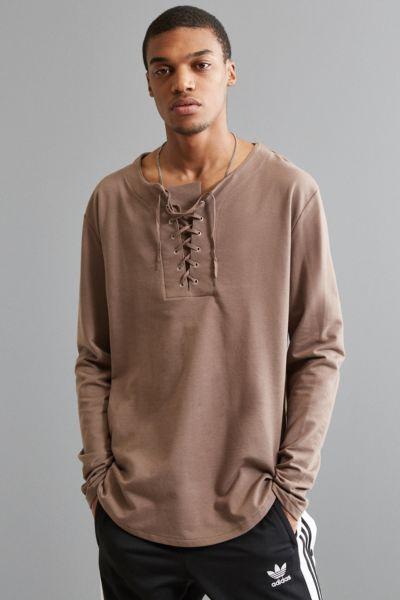 Urban Outfitters Uo Julian Lace-up Henley Long Sleeve Tee