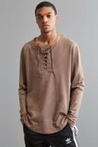 Urban Outfitters Uo Julian Lace-up Henley Long Sleeve Tee