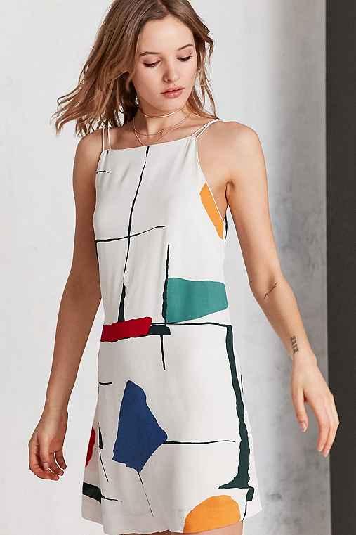 Urban Outfitters Silence + Noise Ella Printed Crepe Shift Mini Dress,cream Multi,l