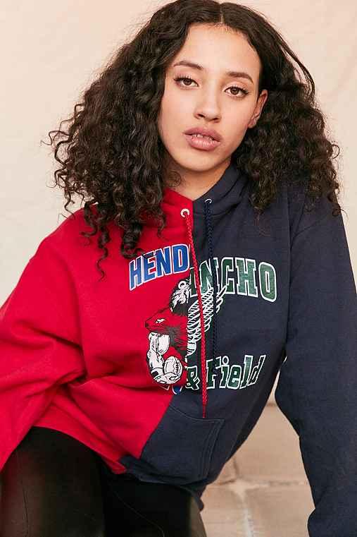 Urban Outfitters Urban Renewal Remade Spliced Hoodie Sweatshirt,red,m/l