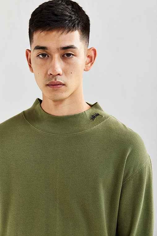 Urban Outfitters Stussy Mock Neck Thermal Long Sleeve Tee,olive,xl