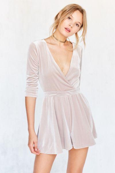 Silence + Noise Velvet Carnation Surplice Romper