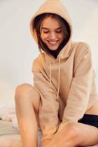 Urban Outfitters Out From Under Cropped Hoodie Sweatshirt,beige,l