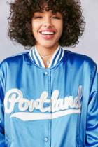 Urban Outfitters Silence + Noise Portland Baby Satin Bomber Jacket,blue,xs