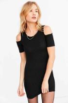 Urban Outfitters Silence + Noise Ribbed Cold-shoulder Bodycon Mini Dress,black,xs