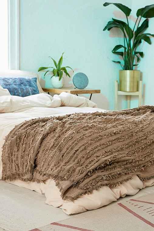Urban Outfitters Rosa Eyelash Fringe Throw Blanket,green,one Size