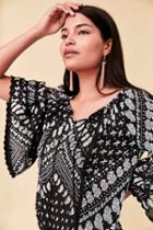 Urban Outfitters Patrons Of Peace Ophelia Tiered Bell-sleeve Blouse,black Multi,xs
