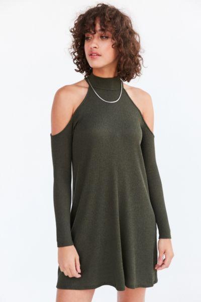 Silence + Noise Cold Shoulder Mock-neck Frock Mini Dress
