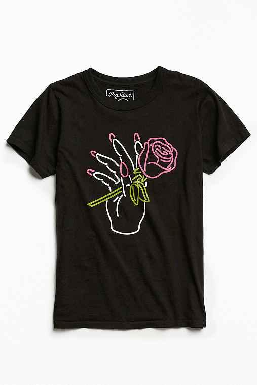 Urban Outfitters Big Bud Press Nail Salon Neon Tee,black,xl