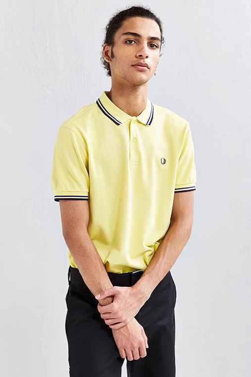 Urban Outfitters Fred Perry Classic Twin Stripe Polo Shirt,bright Yellow,l