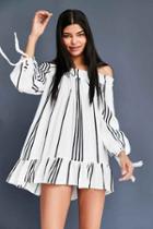 Urban Outfitters Faithfull The Brand Striped Off-the-shoulder Mini Dress,cream Multi,l