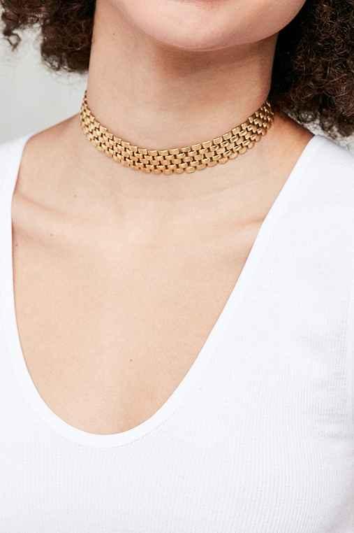 Urban Outfitters Metal Lattice Band Choker Necklace,gold,one Size