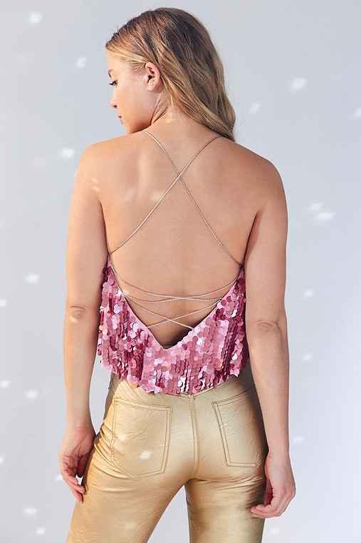 Urban Outfitters Ecote Tempest Sequin Mesh Cami,pink,s