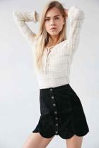 Urban Outfitters Ecote Scalloped A-line Suede Skirt,black,6