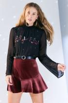 Kimchi Blue Blossom Embroidered Chiffon Mock-neck Blouse
