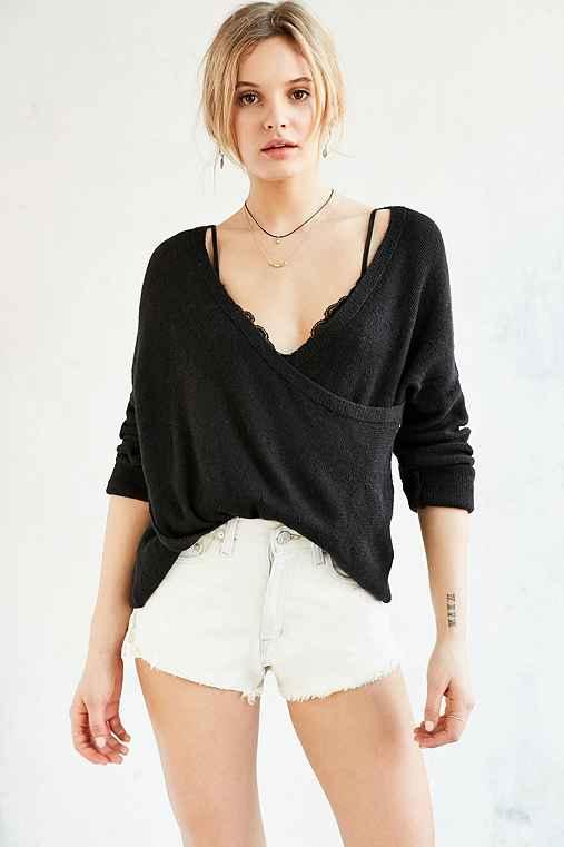 Urban Outfitters Kimchi Blue Sunny Surplice Sweater,black,m