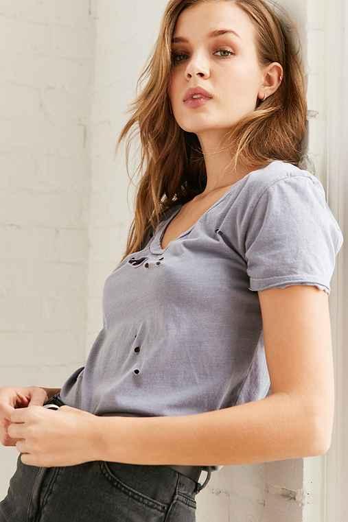 Urban Outfitters Truly Madly Deeply Doran Distressed Tee,blue,l