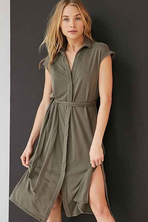 Urban Outfitters Silence + Noise Collared Knit Shirt Midi Dress,olive,s