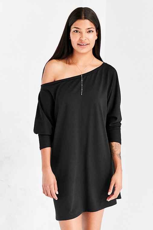 Urban Outfitters Silence + Noise Slouchy Off-the-shoulder Knit Mini Dress,black,m