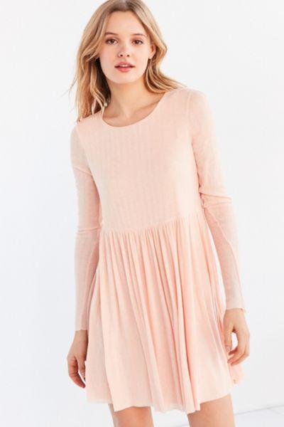 Urban Outfitters Kimchi Blue Vidal Cozy Long-sleeve Babydoll Mini Dress