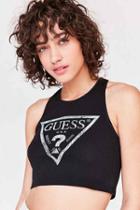 Urban Outfitters Guess 1981 Logo Racerback Crop Top,black,xs