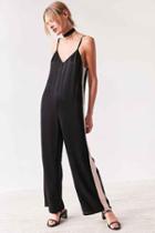 Urban Outfitters Silence + Noise Side Stripe Satin Slip Jumpsuit,black,xs