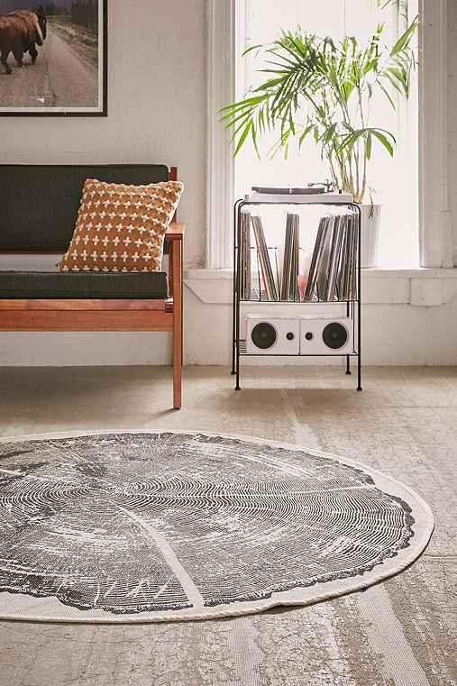 Urban Outfitters Tree Ring Printed Rug,black & White,one Size