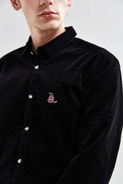 Urban Outfitters Uo Embroidered Overdyed Corduroy Button-down Shirt