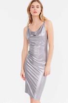 Urban Outfitters Rare London Metallic Cowl Neck Midi Dress,silver,xs