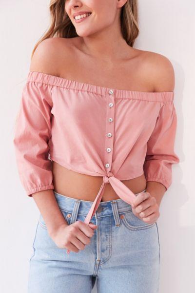 Bdg Cindy Poplin Off-the-shoulder Tie-front Top