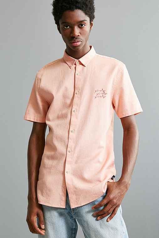 Urban Outfitters Barney Cools Embroidered Girls Short Sleeve Button-down Shirt,pink,s