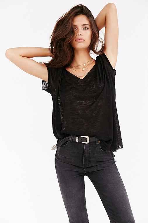 Urban Outfitters Project Social T Textured-knit V-neck Tee,black,l