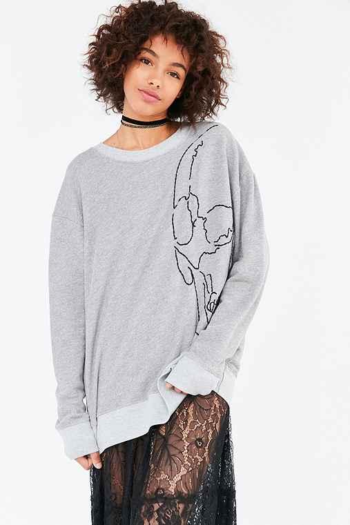 Urban Outfitters Truly Madly Deeply Embroidered Skull Sweatshirt,grey,l