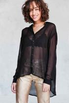 Urban Outfitters Silence + Noise Ace Sheer High/low Button-down Shirt,black,xs
